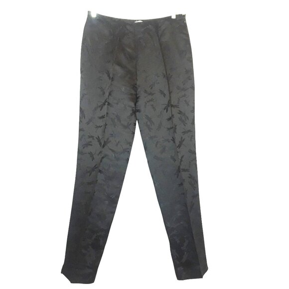 PILE OU FACE Paris Womens Ankle Pants XL (32 X 31) Black Silk Dragonfly Pattern - Picture 1 of 11